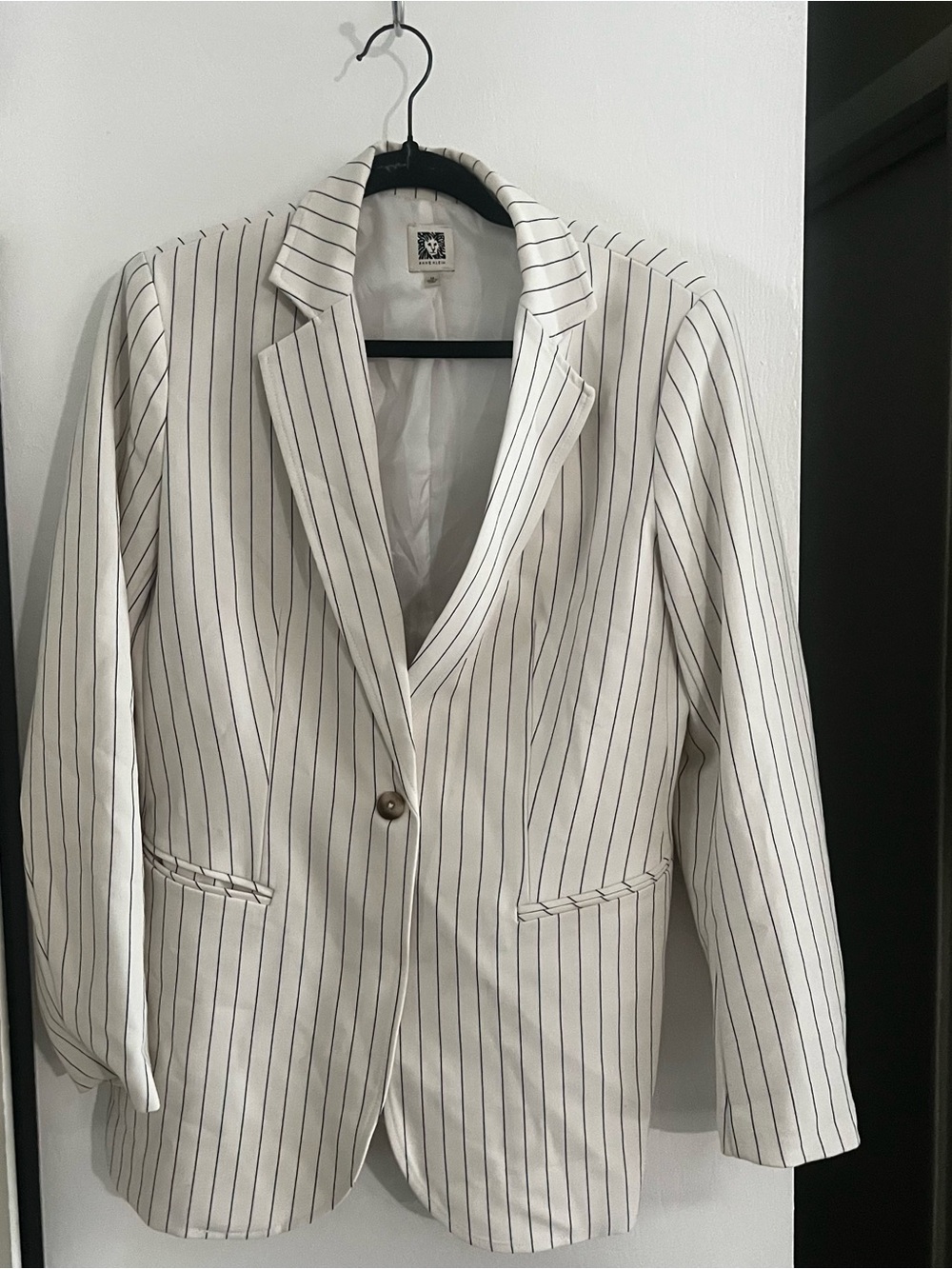 Anne Klein Cream Blazer with Navy Pinstripes - Single Button